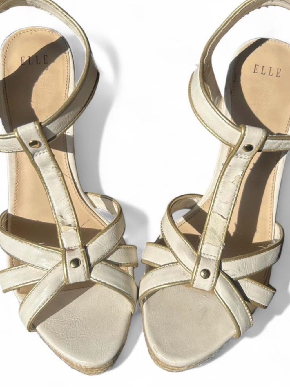 ELLE Women's Cream Strappy 5.5” Heels Size 9